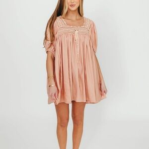 Dottie Lace Trim Linen-blend Peach Mini Dress